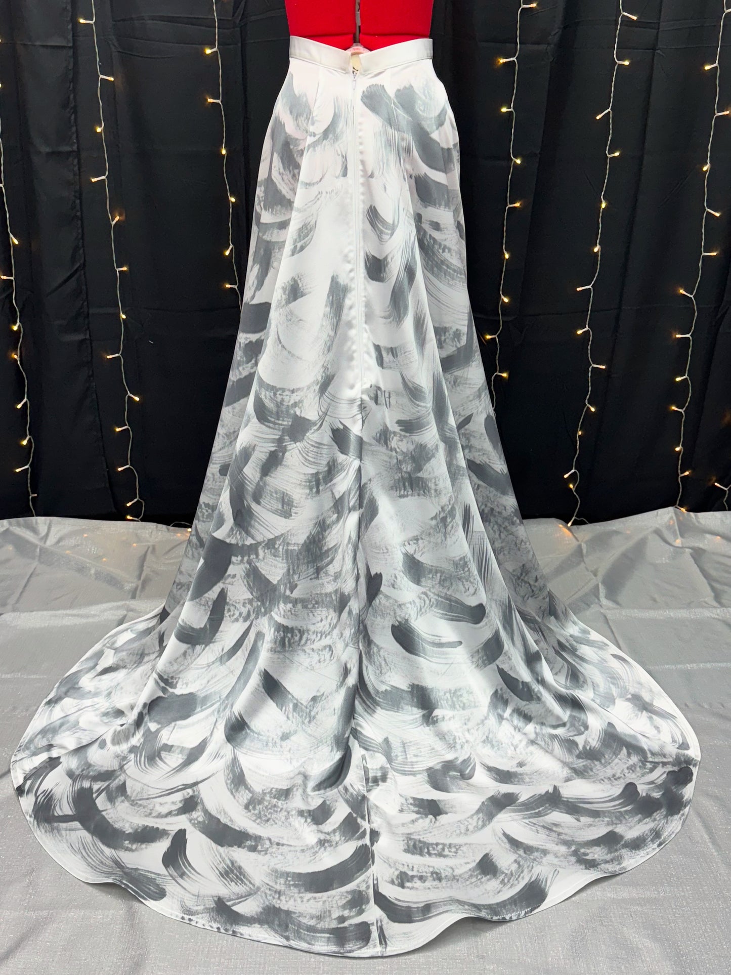 Hand painted satin skirt with train
