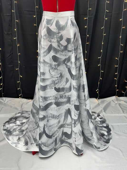 Hand painted satin skirt with train